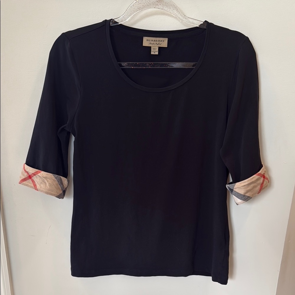 Burberry Black 3/4 plaid cuff Long Sleeve Top with Plaid Cuffs women's medium